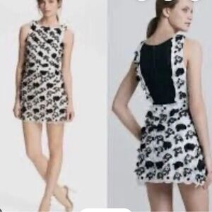 Alice and Olivia Sleeveless White Dress with 3D Black Floral Appliqué